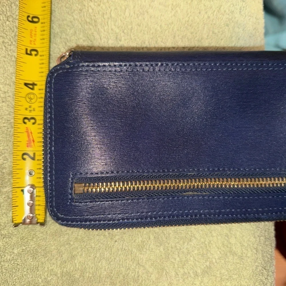 Tusk New York Navy Blue Leather Madison Double Zip Clutch 8